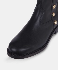 Calzadocalzado MICUIR Botines Planos | Navigli Negro Tachas Oro 3Cm