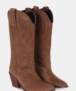 Calzadocalzado MICUIR Botas De Cana Alta | Mestizo Boots Tacon Ante Taupe 7Cm