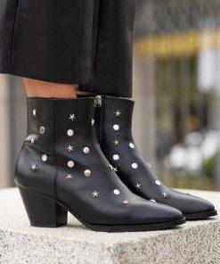 Calzadocalzado MICUIR Botines De Tacon | Matilda Stars Boots Negras Tachas Plata 6Cm