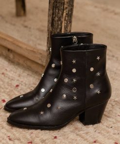 Calzadocalzado MICUIR Botines De Tacon | Matilda Stars Boots Negras Tachas Plata 6Cm