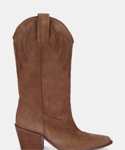 Calzadocalzado MICUIR Botas De Cana Alta | Mestizo Boots Tacon Ante Taupe 7Cm