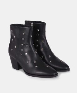 Calzadocalzado MICUIR Botines De Tacon | Matilda Stars Boots Negras Tachas Plata 6Cm