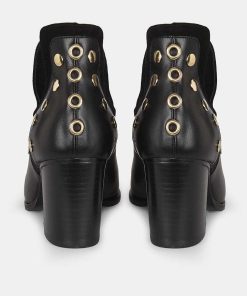 Calzadocalzado MICUIR Botines De Tacon | Punky Boots Negras Con Tacon Tachas Doradas 7Cm