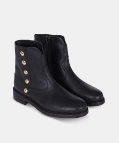 Calzadocalzado MICUIR Botines Planos | Navigli Negro Tachas Oro 3Cm