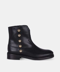 Calzadocalzado MICUIR Botines Planos | Navigli Negro Tachas Oro 3Cm