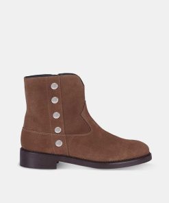 Calzadocalzado MICUIR Botines Planos | Navigli Ante Taupe Tachas Plata 3Cm