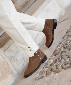 Calzadocalzado MICUIR Botines Planos | Navigli Ante Taupe Tachas Plata 3Cm