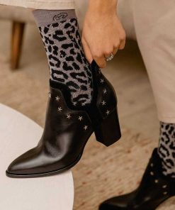 Accesorios MICUIR | Calcetines Leopardo Glitter Gris Y Negro