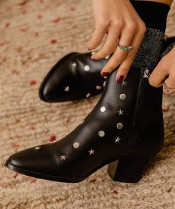 Calzadocalzado MICUIR Botines De Tacon | Matilda Stars Boots Negras Tachas Plata 6Cm