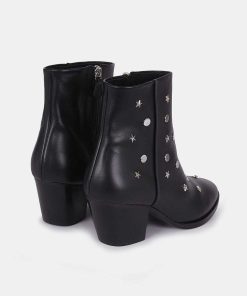 Calzadocalzado MICUIR Botines De Tacon | Matilda Stars Boots Negras Tachas Plata 6Cm