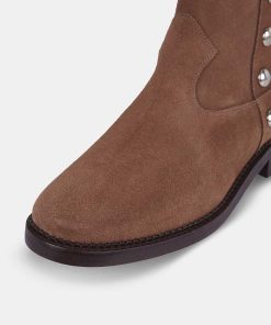 Calzadocalzado MICUIR Botines Planos | Navigli Ante Taupe Tachas Plata 3Cm