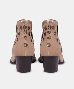 Calzadocalzado MICUIR Botines De Tacon | Punky Boots Special Edition Ante Taupe Tachas Oro Viejo 6Cm