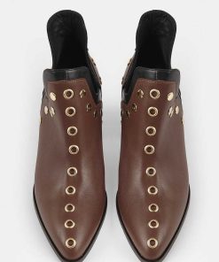 Calzadocalzado MICUIR Botines De Tacon | Punky Boots Avellana Con Tacon Tachas Oro 7Cm