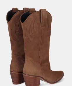 Calzadocalzado MICUIR Botas De Cana Alta | Mestizo Boots Tacon Ante Taupe 7Cm