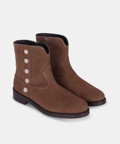 Calzadocalzado MICUIR Botines Planos | Navigli Ante Taupe Tachas Plata 3Cm